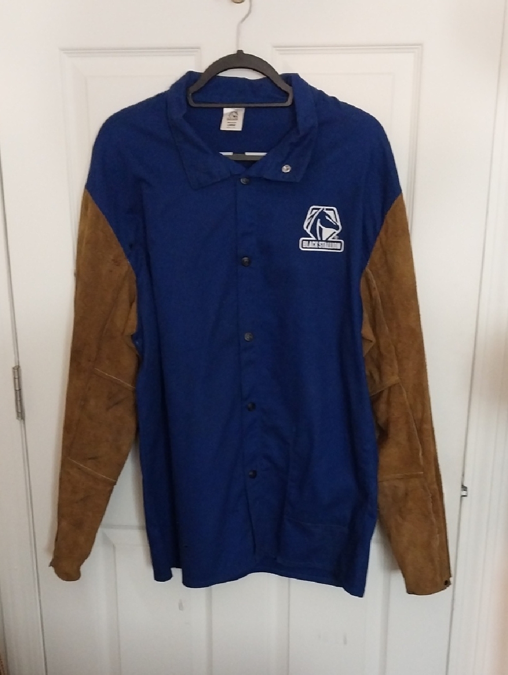 Blue Black Stallion Welding Jacket with Brown Suede Sleeves-FRB9-30C/BS